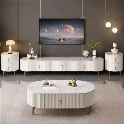 Mueble de TV ovalado moderno blanco con patas